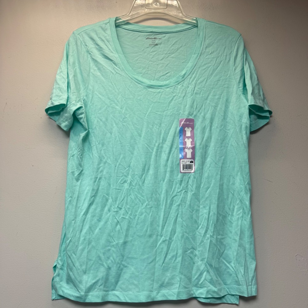 Eddie Bauer T-Shirt Womens Large Beach Glass Aqua NEW Scoop Neck ELT21275